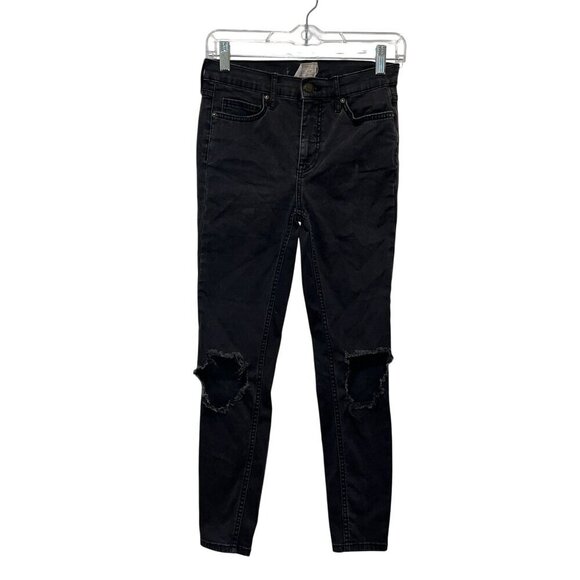 Free People Black Denim Distressed High-Rise Skinny Jeans Women's Plus Size 26 - Picture 2 of 9